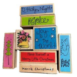 Colorful Christmas Rubber Stamp Set Joy Peace Merry Holiday Design Craft Fun